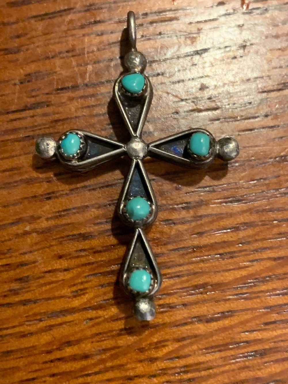 Vintage Zuni Petit Point 2 Sided Turquoise & Coral Cross 3.55 grams